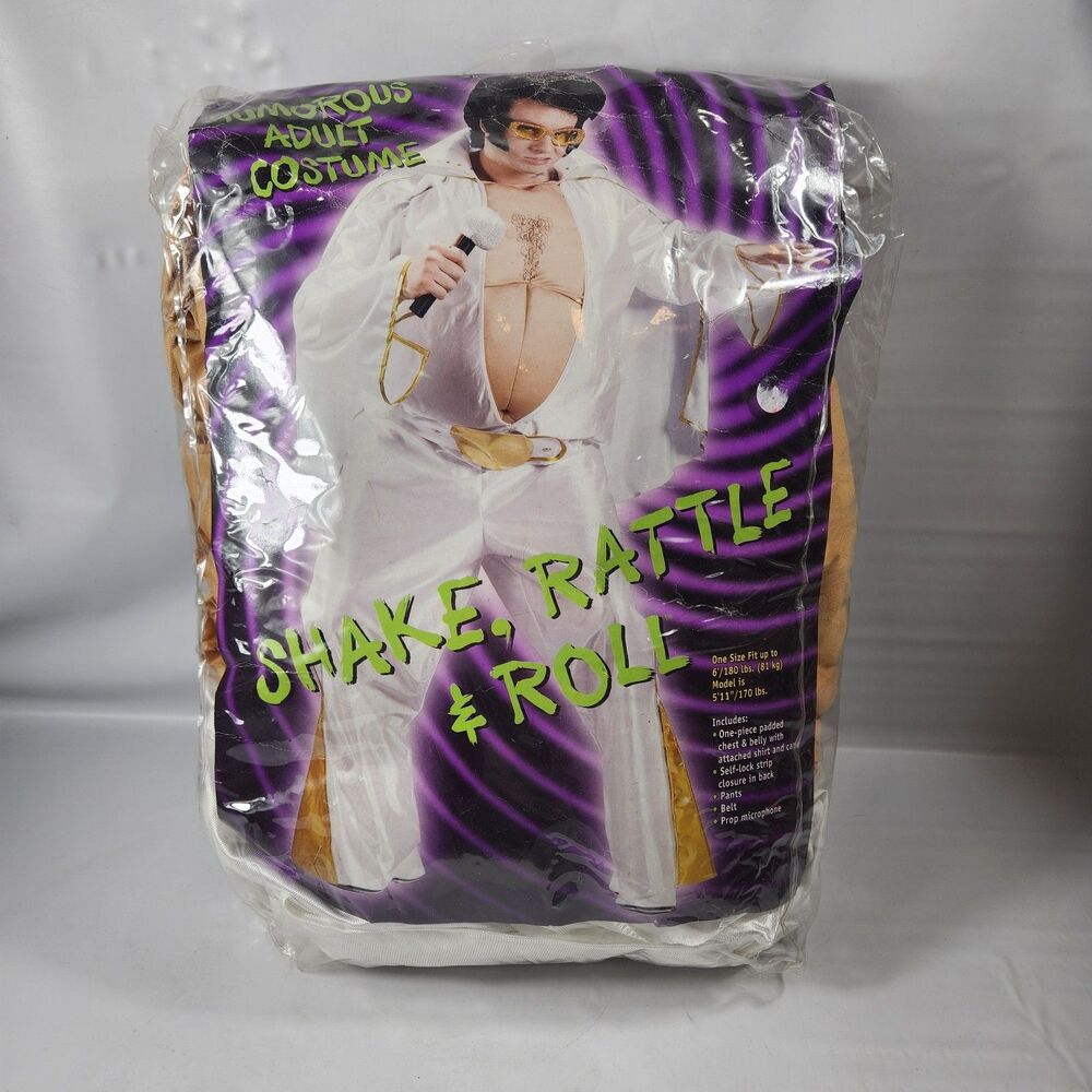 Elvis Presley Costume Mens Adult Funny Halloween Party White Gold Big Belly